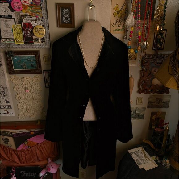 Vintage Silk Velvet Blazer Jacket Women's 8 Medium Black Solid Long Evan Picone - Picture 1 of 6